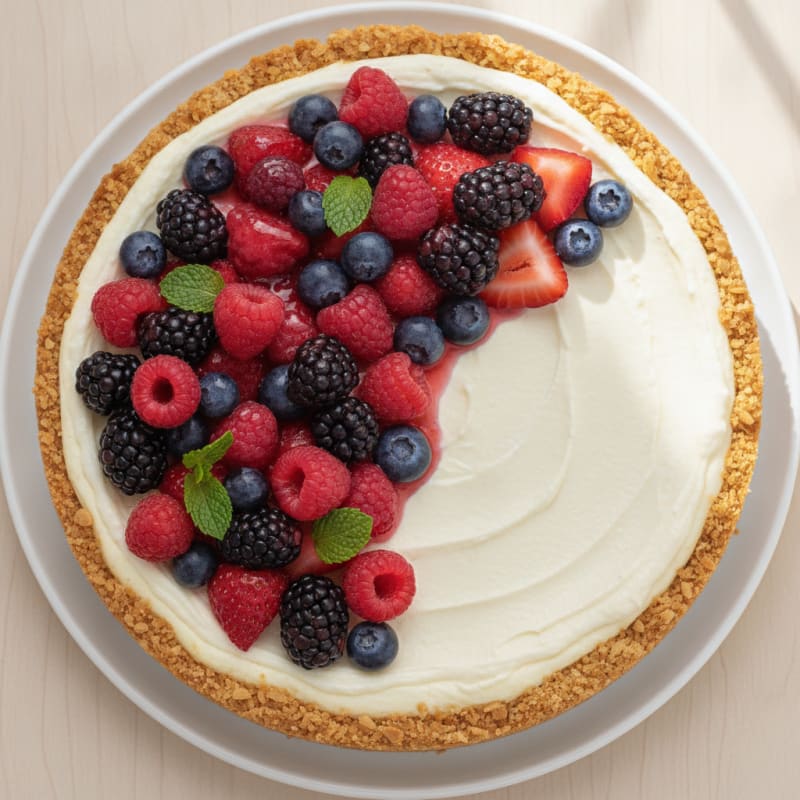 Greek Yogurt Protein Cheesecake with Mixed Berries