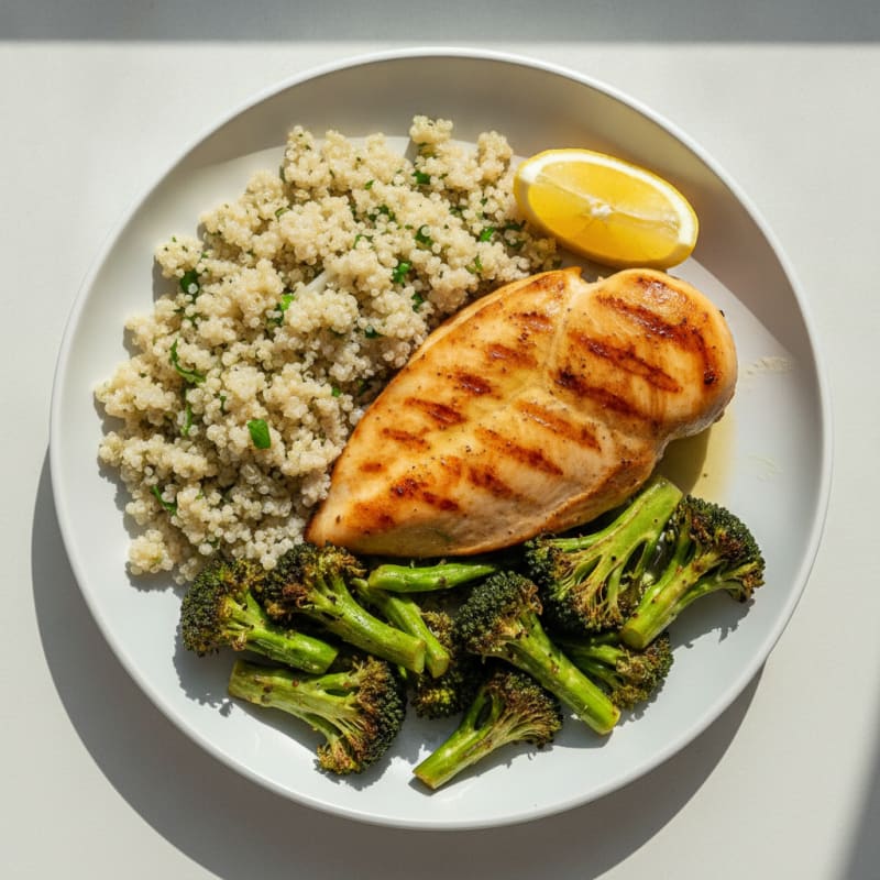 Grilled Chicken Breast with Quinoa and Roasted Broccoli