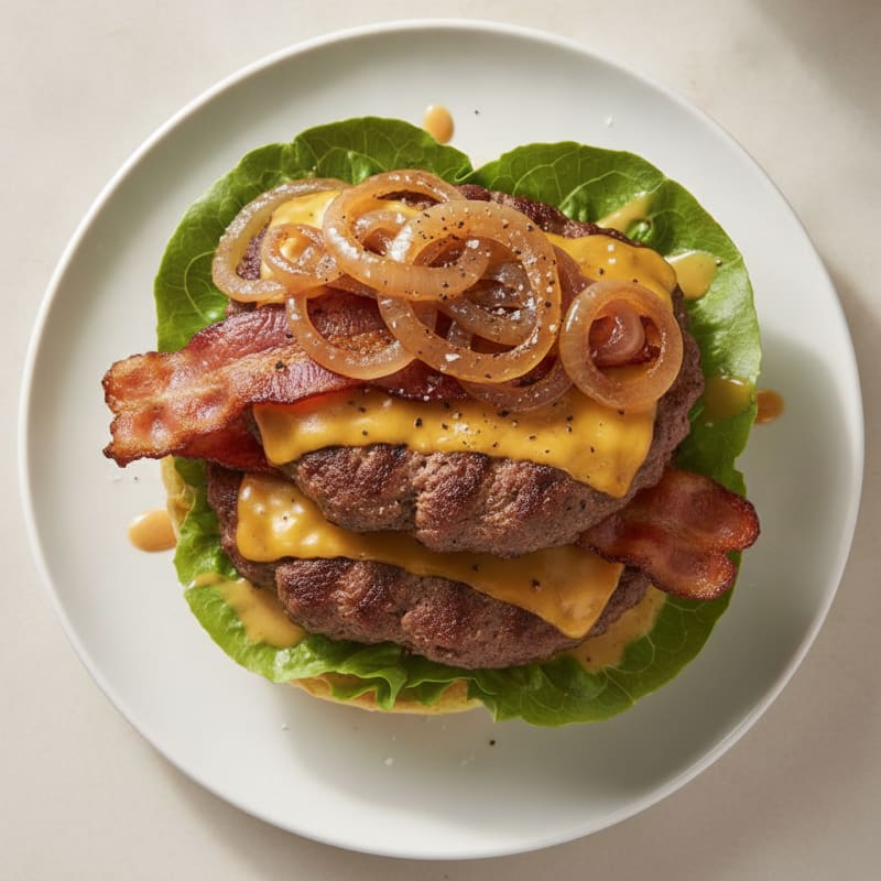 Double Bacon Cheeseburger with Caramelized Onions