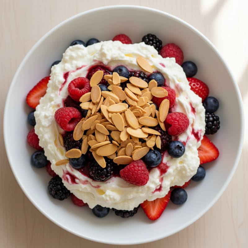 Greek Yogurt Protein Parfait with Mixed Berries and Almonds