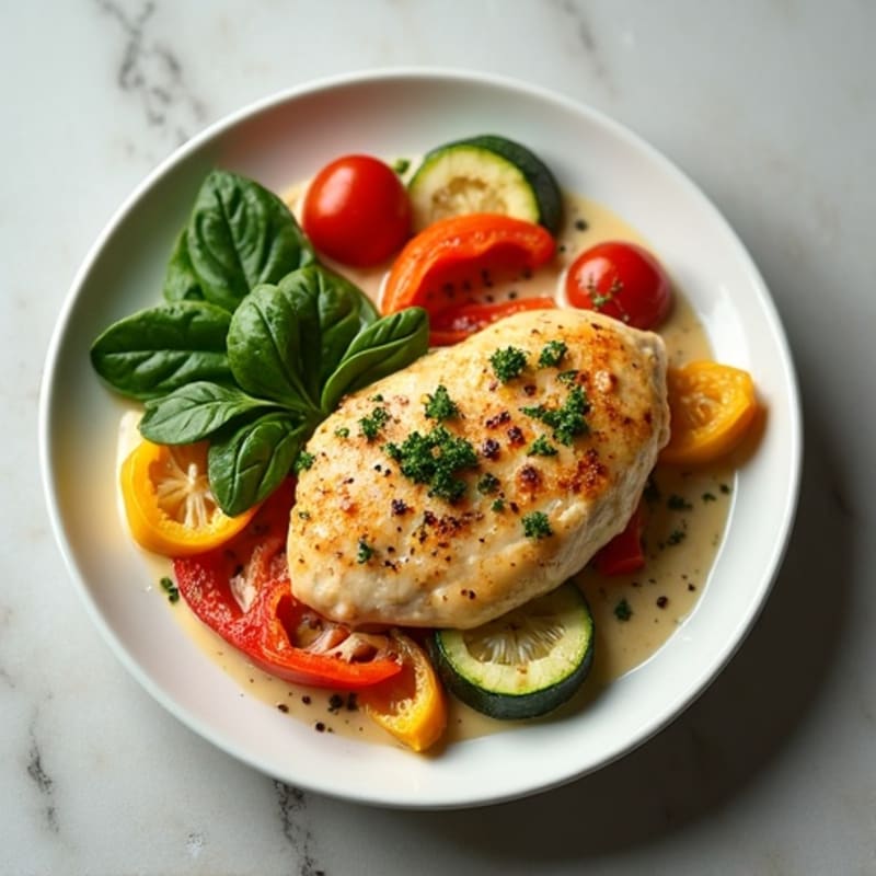 Creamy Chicken and Roasted Vegetable Skillet