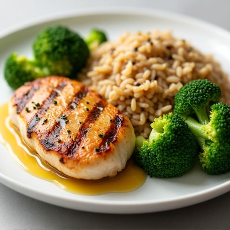 Grilled Chicken Breast with Steamed Broccoli and Brown Rice