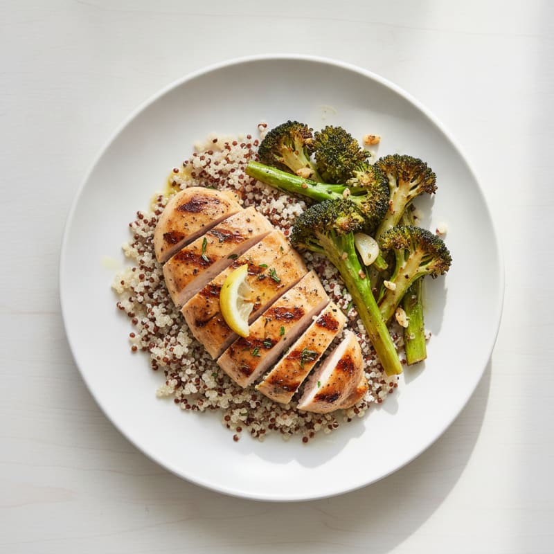 Grilled Chicken Breast with Quinoa and Roasted Broccoli