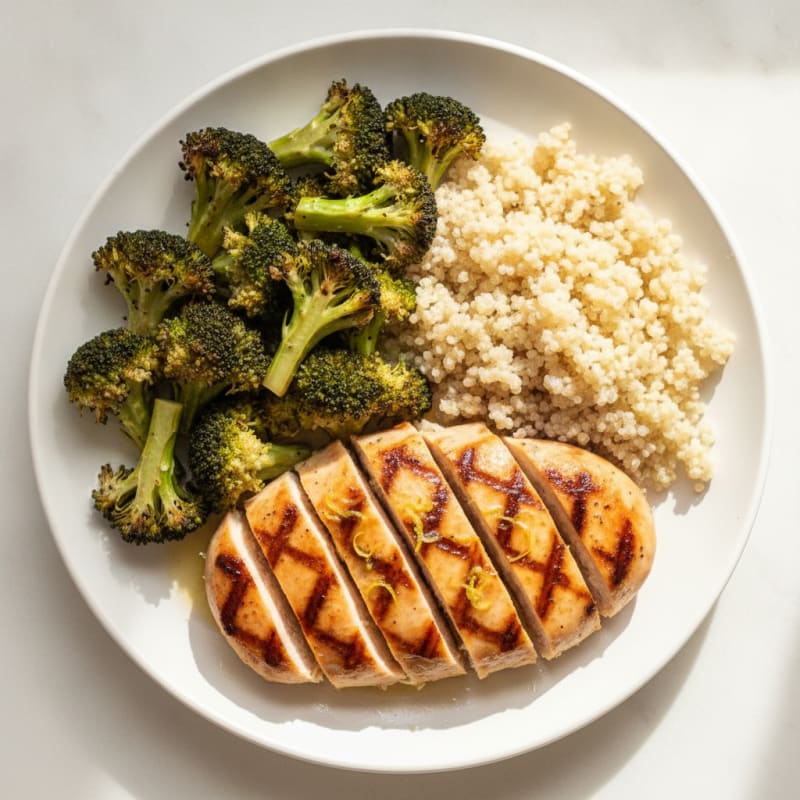 Grilled Chicken Breast with Roasted Broccoli and Quinoa