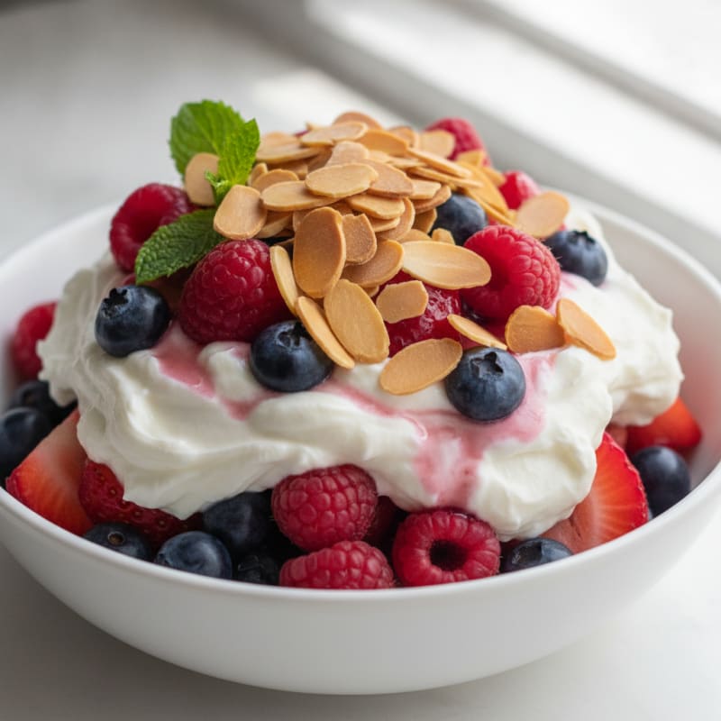 Greek Yogurt Protein Parfait with Mixed Berries and Almonds