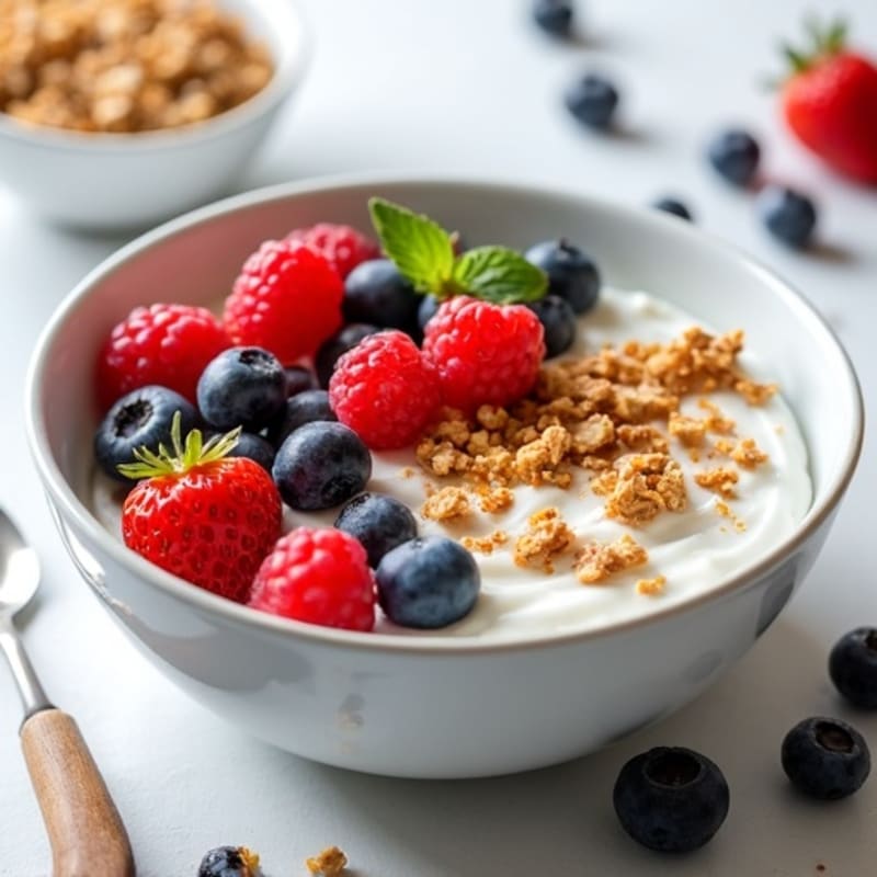 High-Protein Creamy Greek Yogurt Bowl with Fresh Berries and Crunchy Granola