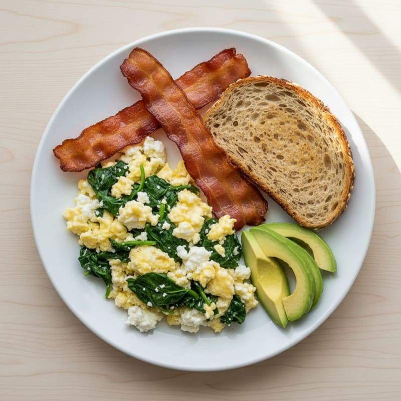 Cottage Cheese Scramble with Spinach and Turkey Bacon
