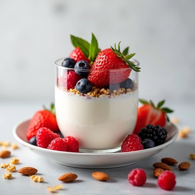Silky Protein Yogurt Parfait with Mixed Berries and Almonds
