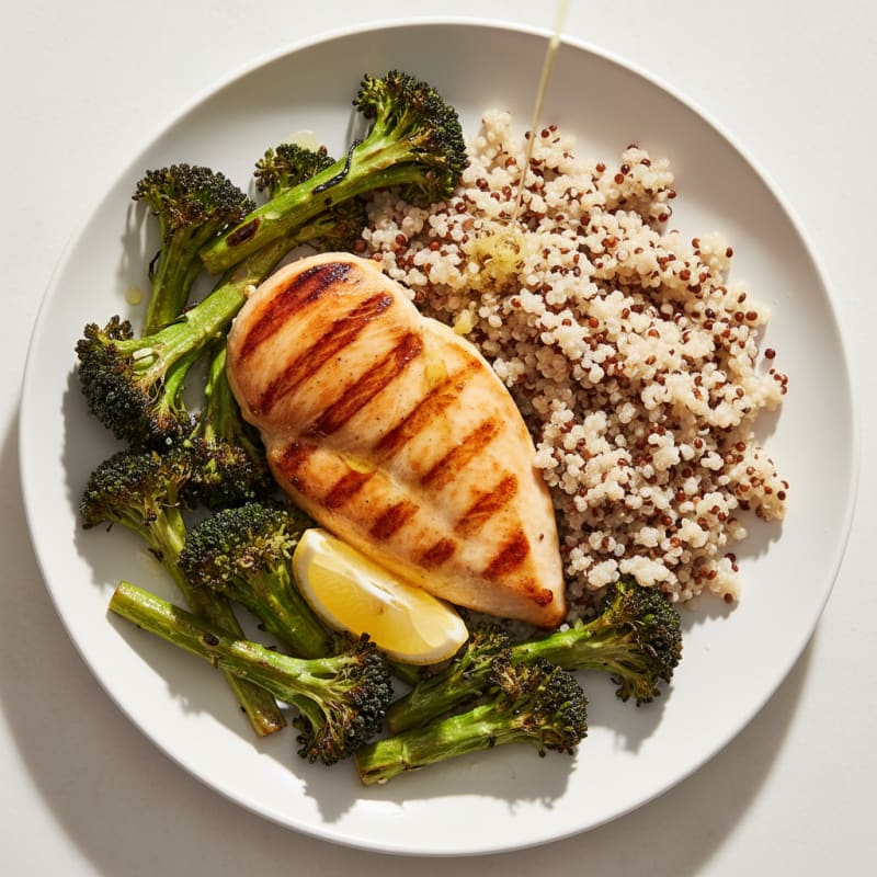 Grilled Chicken Breast with Quinoa and Roasted Broccoli