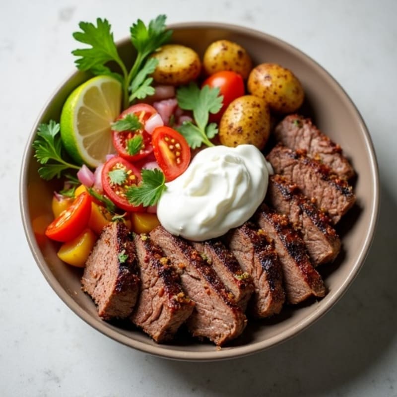 Grilled Steak and Roasted Potato Bowl with Fresh Salsa
