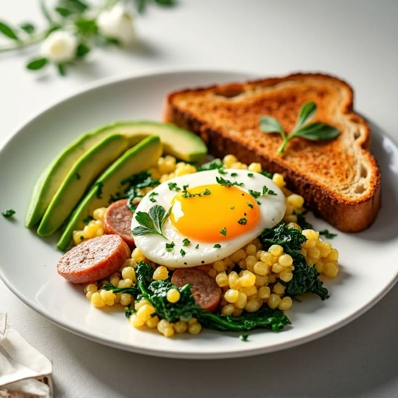 Egg White Scramble with Turkey Sausage and Sautéed Spinach