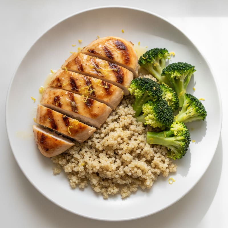 Grilled Chicken Breast with Quinoa and Steamed Broccoli