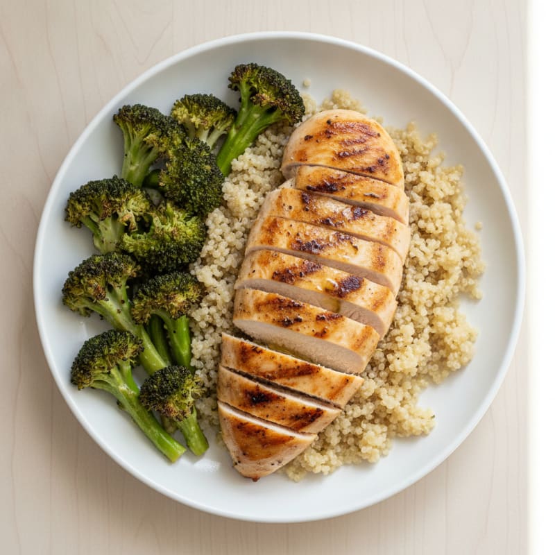 Grilled Chicken Breast with Quinoa and Roasted Broccoli