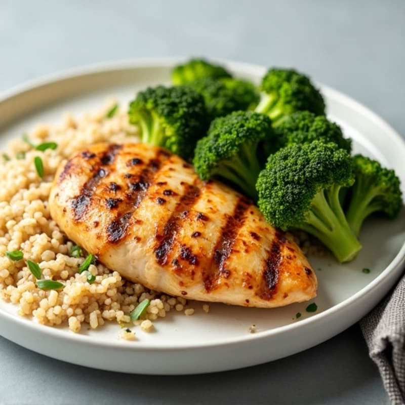 Grilled Chicken Breast with Roasted Broccoli and Quinoa