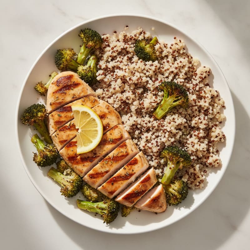 Grilled Chicken Breast with Quinoa and Roasted Broccoli