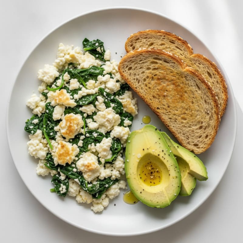 Cottage Cheese Egg White Scramble with Sautéed Spinach