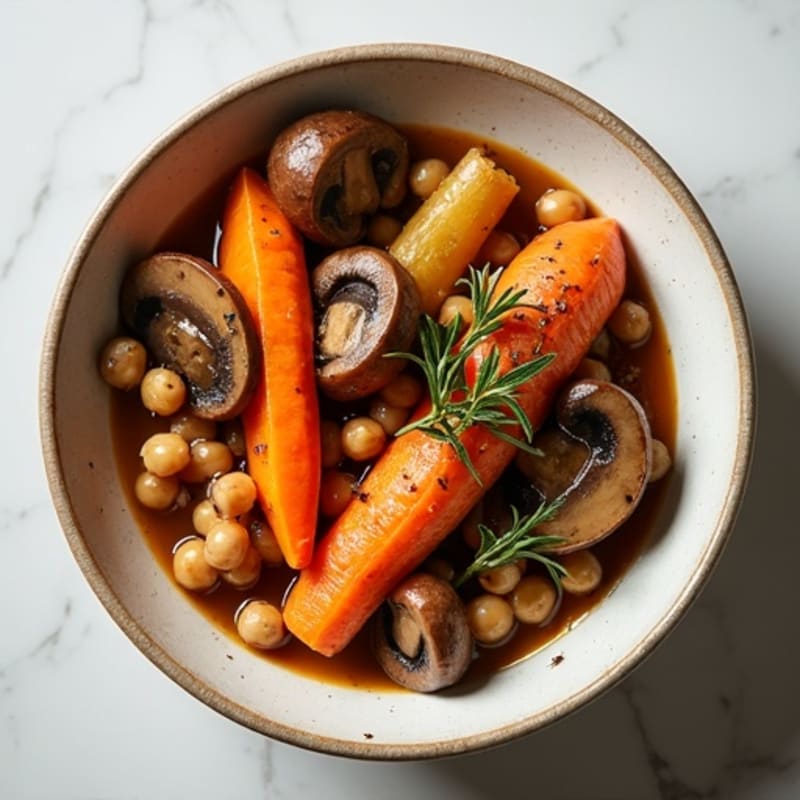 Hearty Vegan Braised Mushrooms and Root Vegetables