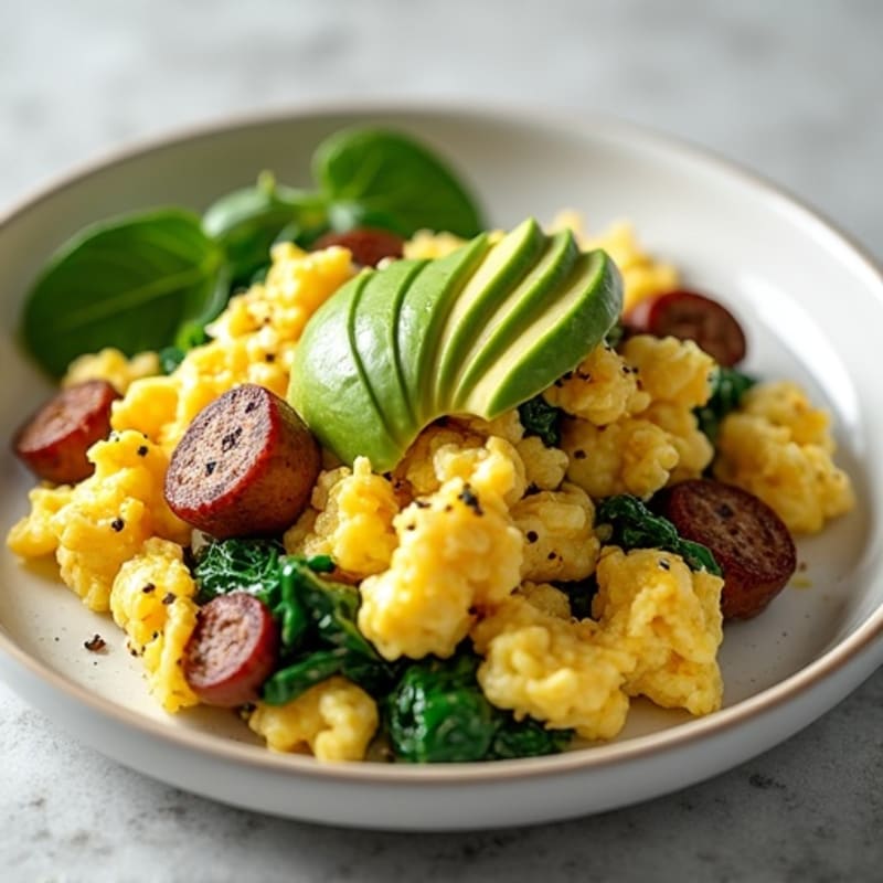 Scrambled Egg Whites with Chicken Sausage and Spinach