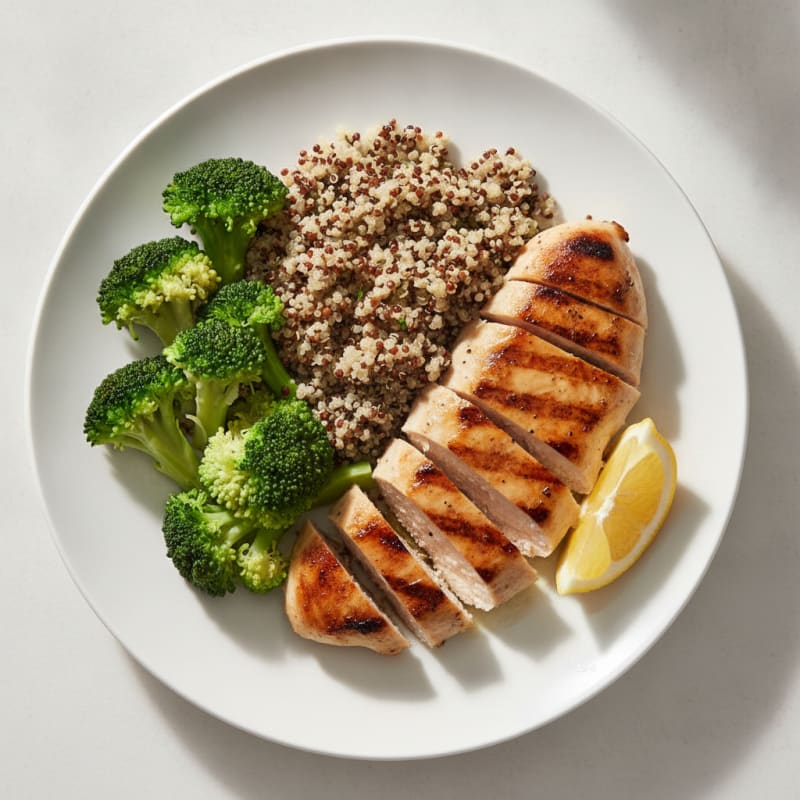 Grilled Chicken Breast with Quinoa and Steamed Broccoli
