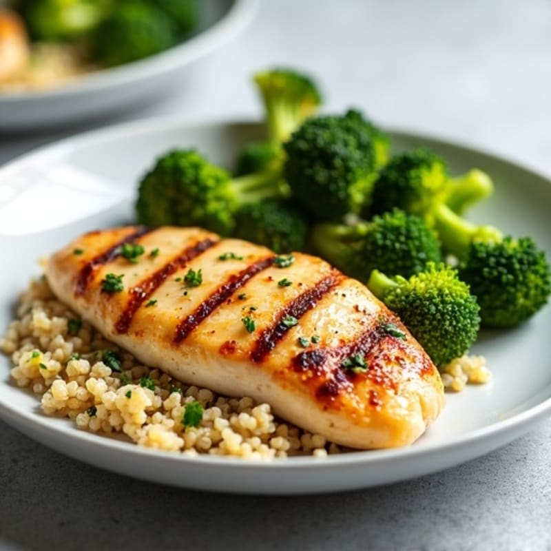 Grilled Chicken Breast with Roasted Broccoli and Quinoa
