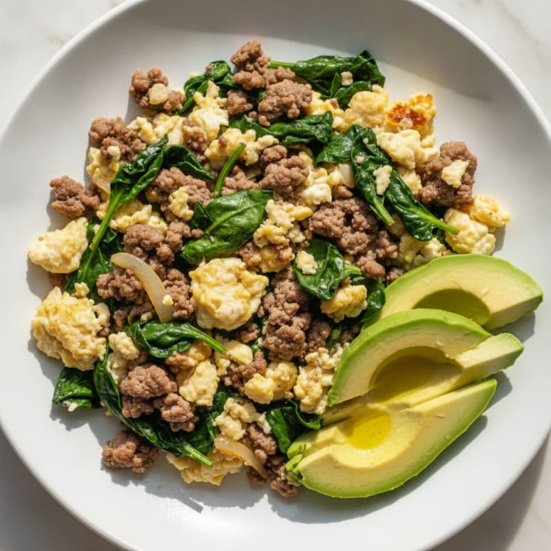 Egg White and Ground Beef Scramble with Spinach