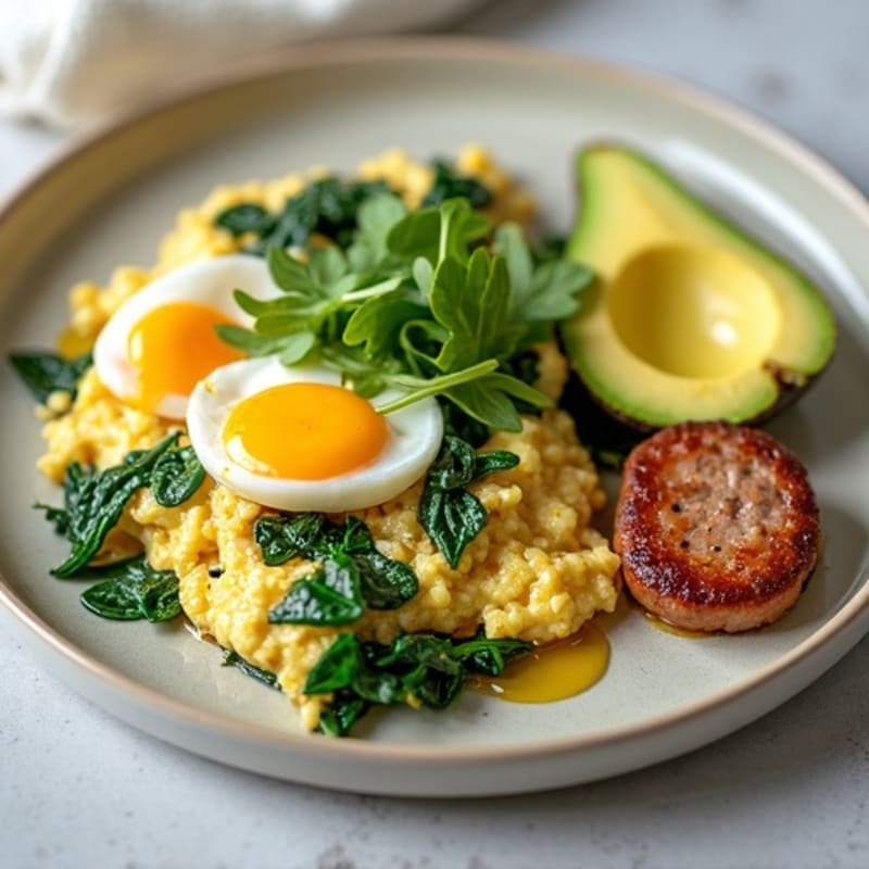 Egg White and Spinach Scramble with Turkey Sausage