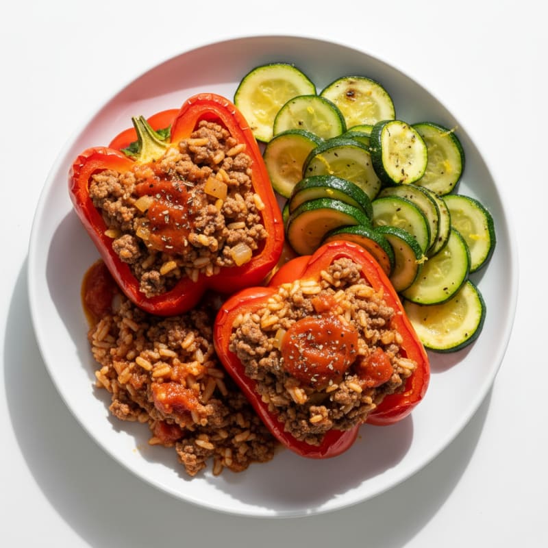 Beef-Stuffed Paprika with Savory Tomato Rice