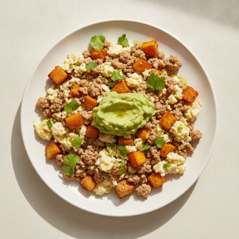 Egg White and Turkey Scramble with Roasted Sweet Potatoes