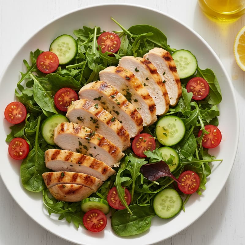 Grilled Turkey Breast Salad with Cherry Tomatoes and Cucumber