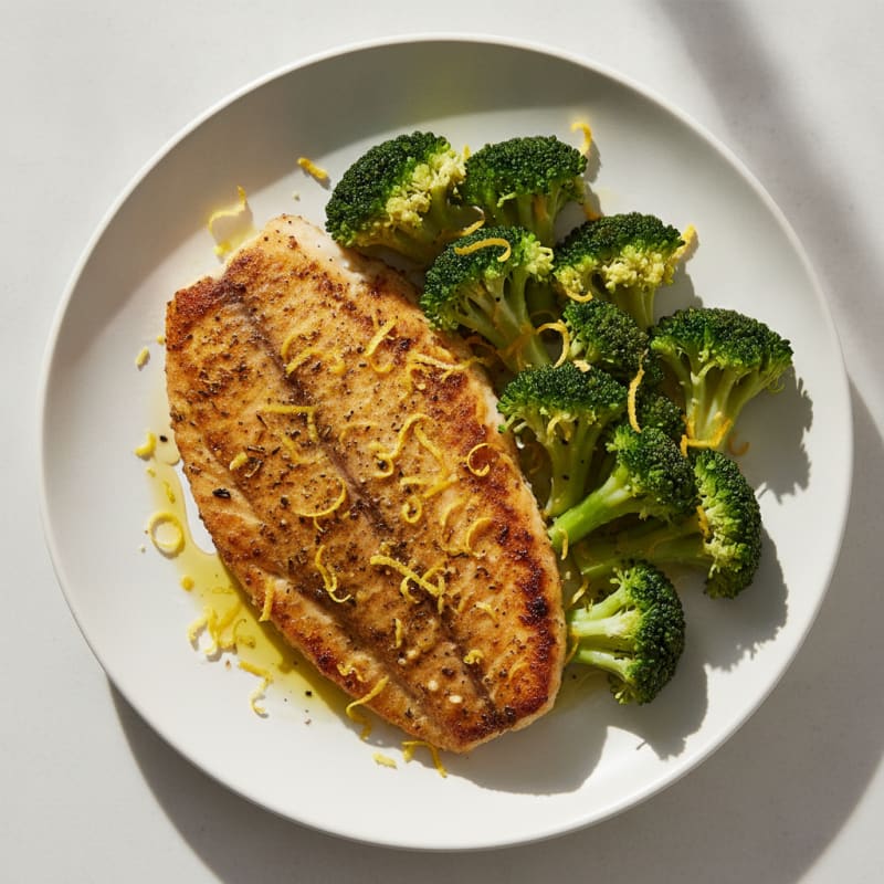 Seared Tilapia with Steamed Broccoli and Lemon Zest