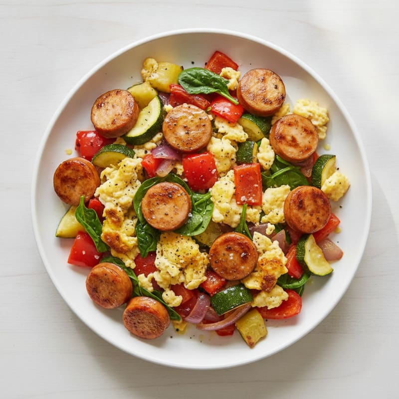 Sheet Pan Sausage and Veggie Scramble