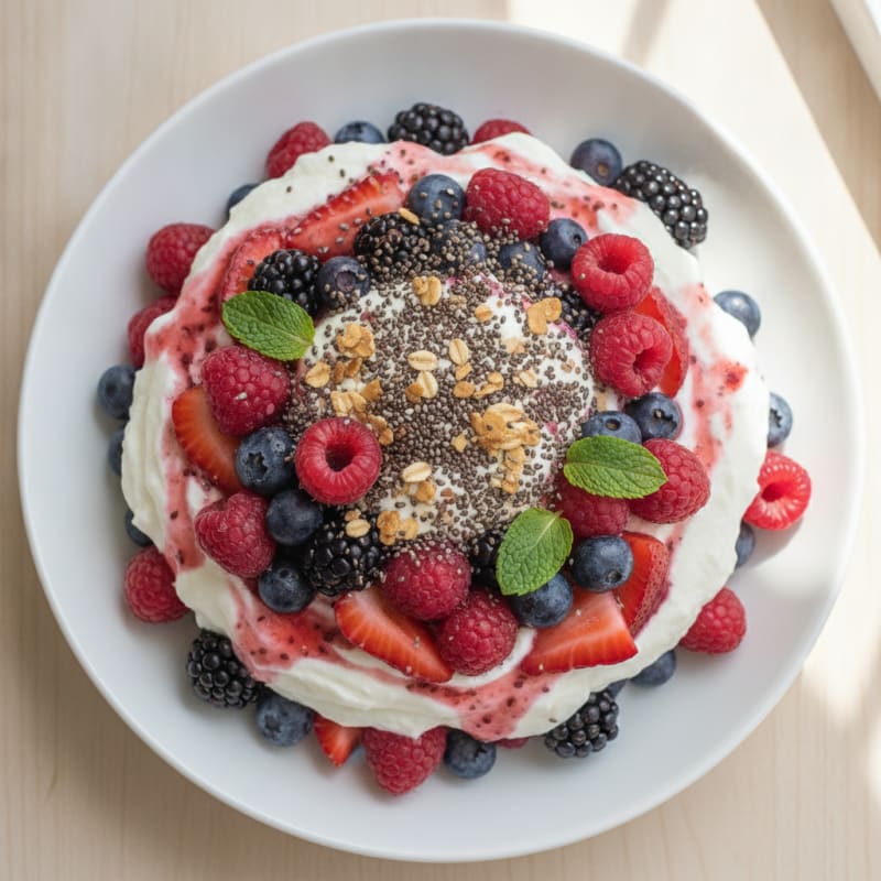 Silky Greek Yogurt and Whey Protein Parfait with Mixed Berries
