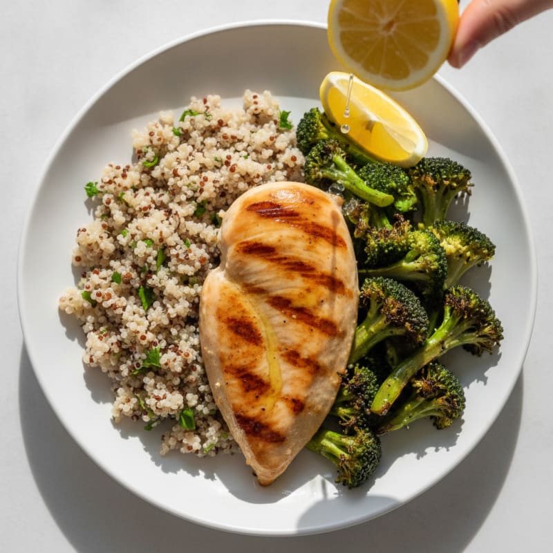 Grilled Chicken Breast with Quinoa and Roasted Broccoli