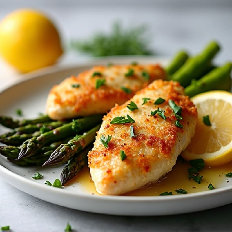 Crispy Lemon Garlic Roasted Chicken with Roasted Asparagus
