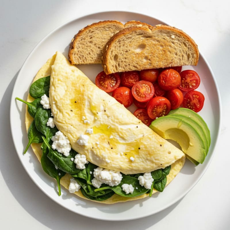 Egg White Spinach Omelette with Cottage Cheese and Cherry Tomatoes