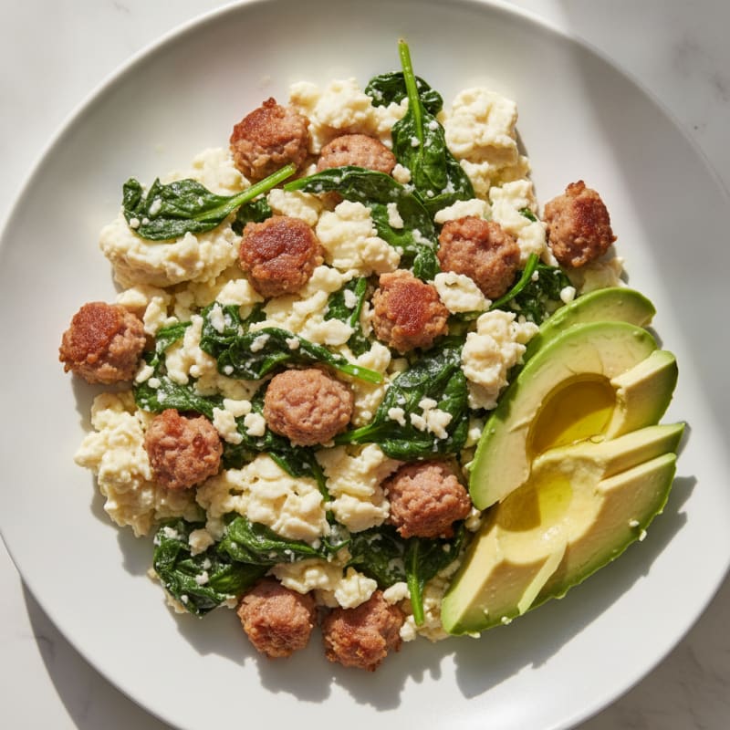 Egg White Scramble with Turkey Sausage and Spinach