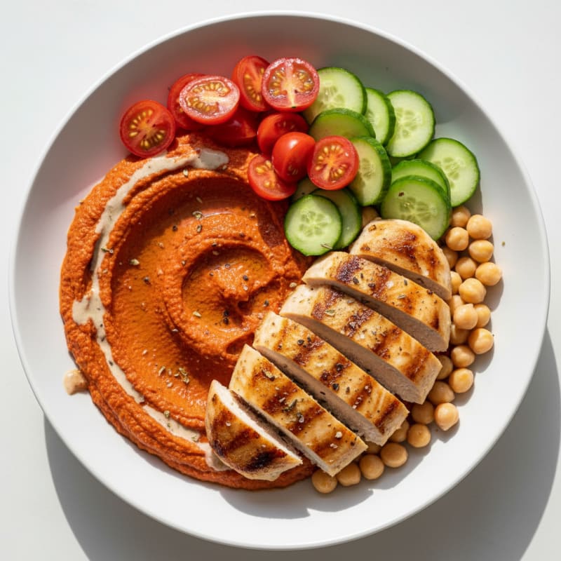Creamy Roasted Red Pepper Hummus Chicken Bowl