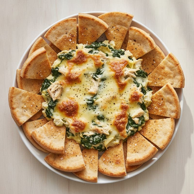 Baked Spinach Artichoke Dip with Toasted Pita