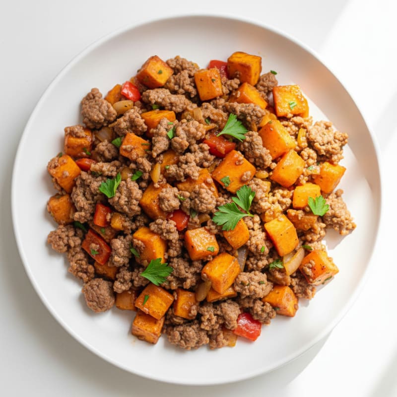 Smoky Ground Beef and Sweet Potato Hash