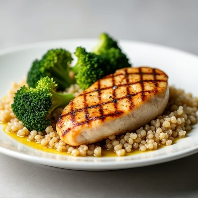 Grilled Chicken Breast with Roasted Broccoli and Quinoa