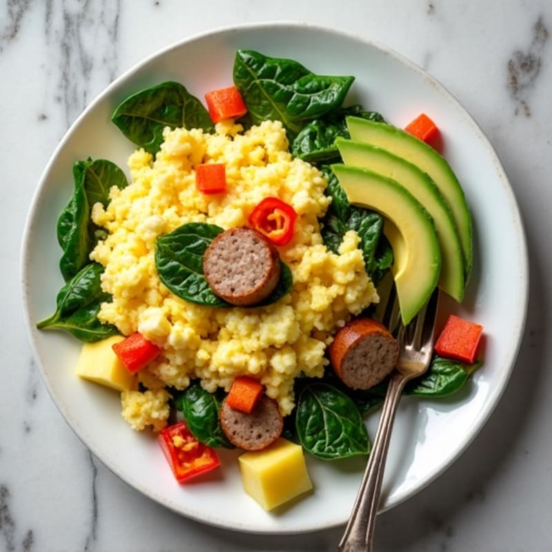 Egg White Scramble with Turkey Sausage and Spinach