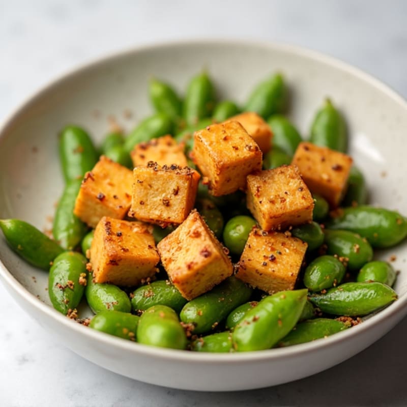 Crispy Baked Tofu Cubes with Edamame
