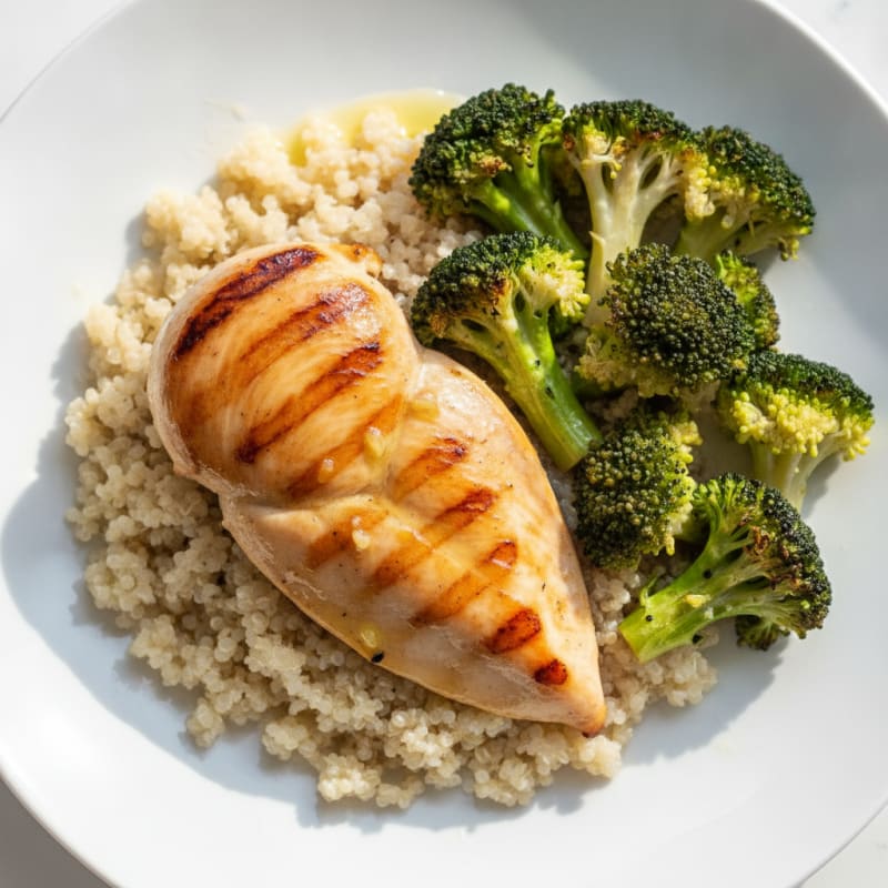 Grilled Chicken Breast with Quinoa and Roasted Broccoli