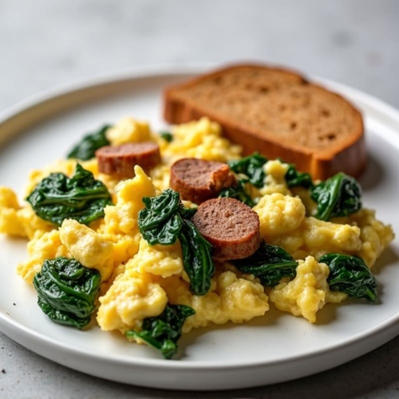 Egg White Scramble with Turkey Sausage and Sautéed Spinach