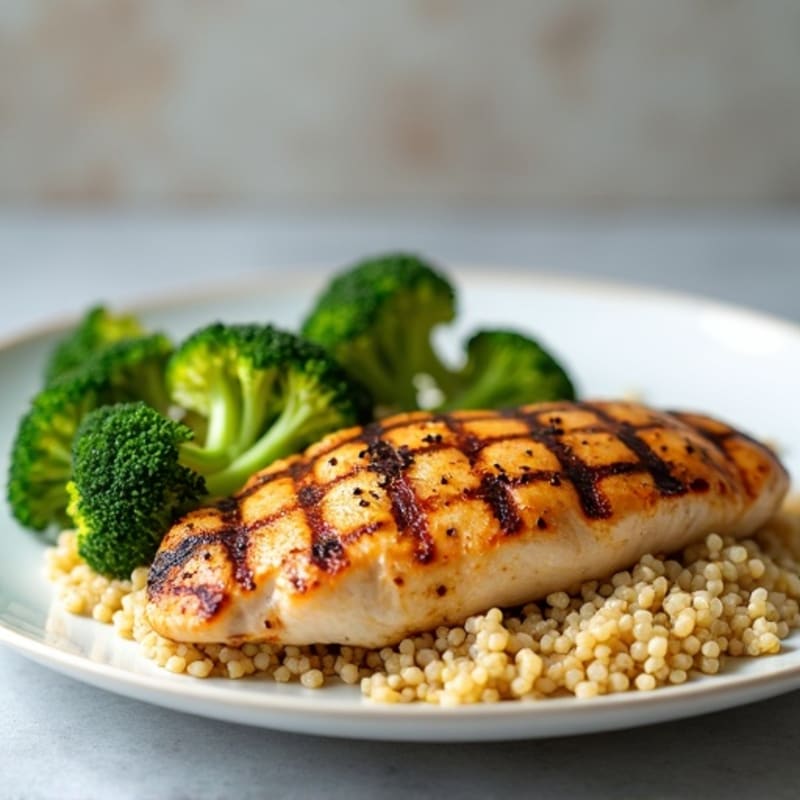 Grilled Chicken Breast with Roasted Broccoli and Quinoa