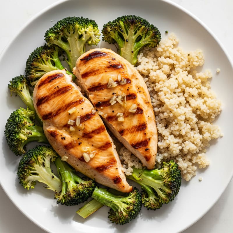 Grilled Lemon Garlic Chicken Breast with Quinoa and Roasted Broccoli
