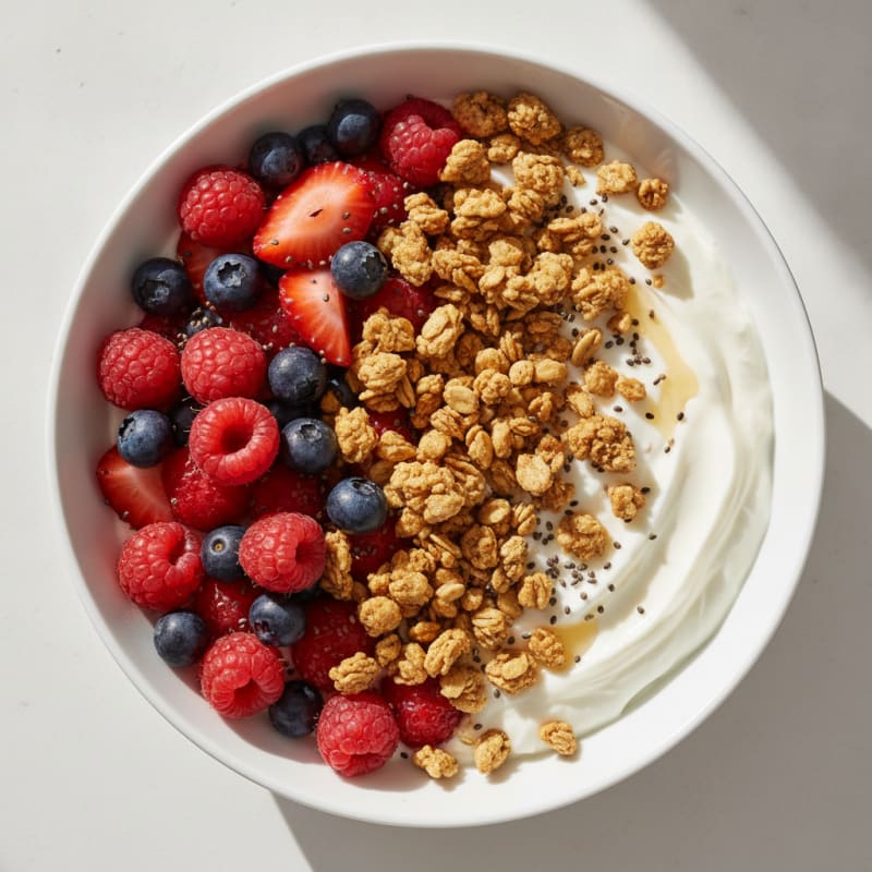 Silky Greek Yogurt Bowl with Mixed Berries and Protein Granola