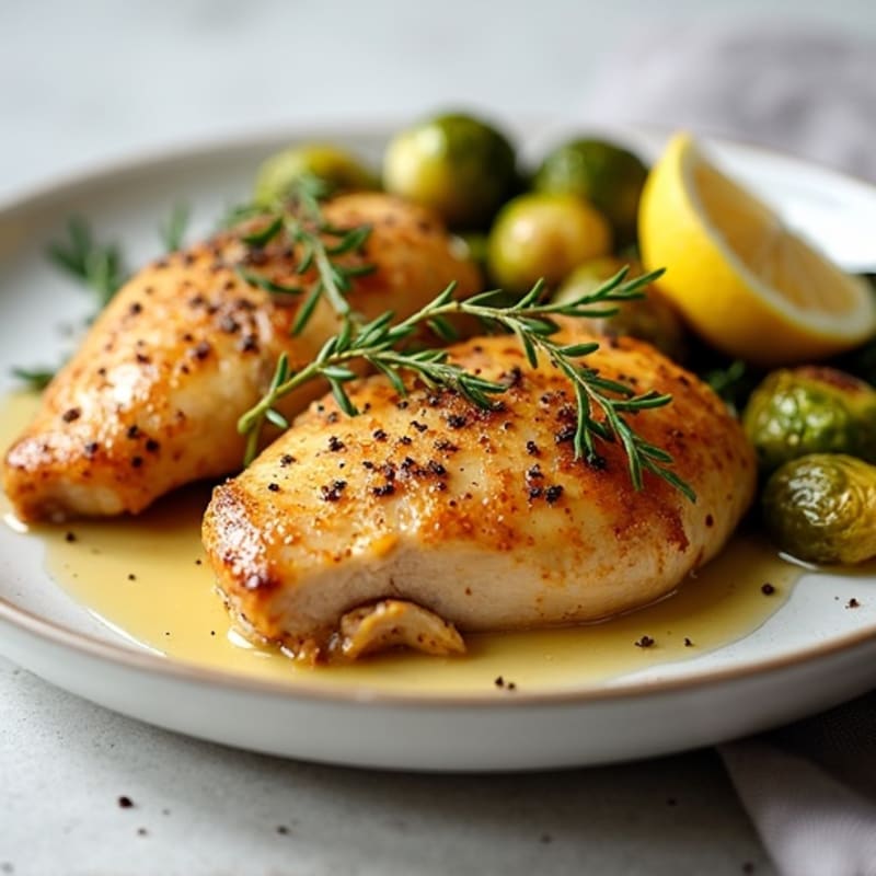 Lemon Herb Roasted Chicken with Crispy Brussels Sprouts