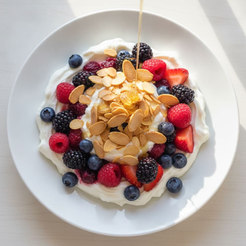 Greek Yogurt Protein Parfait with Mixed Berries and Almonds