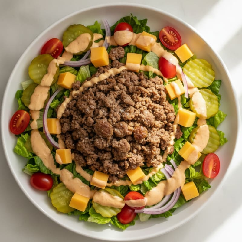 Deconstructed Cheeseburger Bowl with Special Sauce
